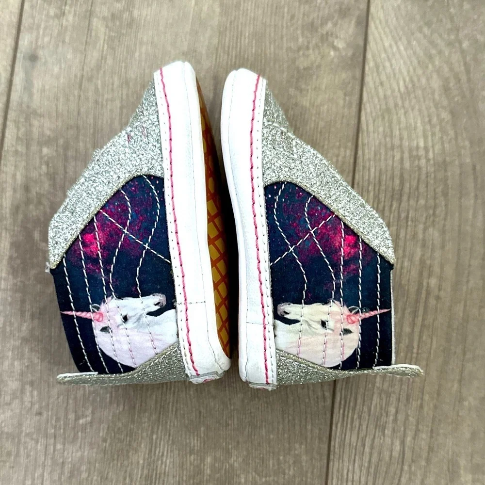 Vans Infant Baby Girl Unicorn Silver Glitter SK8-Hi Crib Sneakers Shoes Size 3